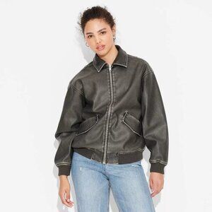 NEW Wild Fable Faux Leather Bomber Jacket - Black - Size XXL